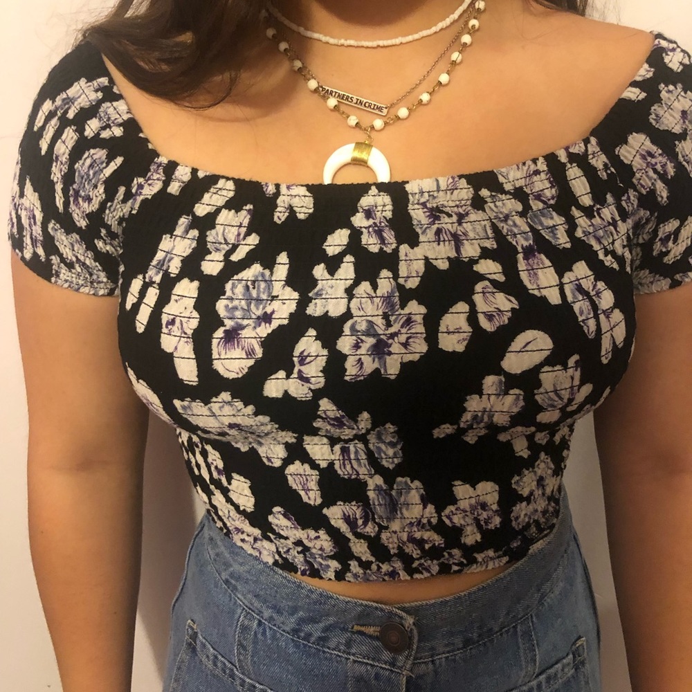 Black and Floral off the shoulder croptop